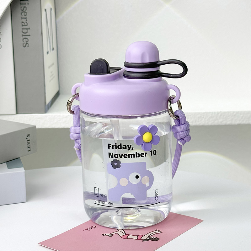 Summer new style with straw, high-temperature resistant, high appearance level, cute water cup, simple Korean version portable double-drinking plastic cup for students full figure