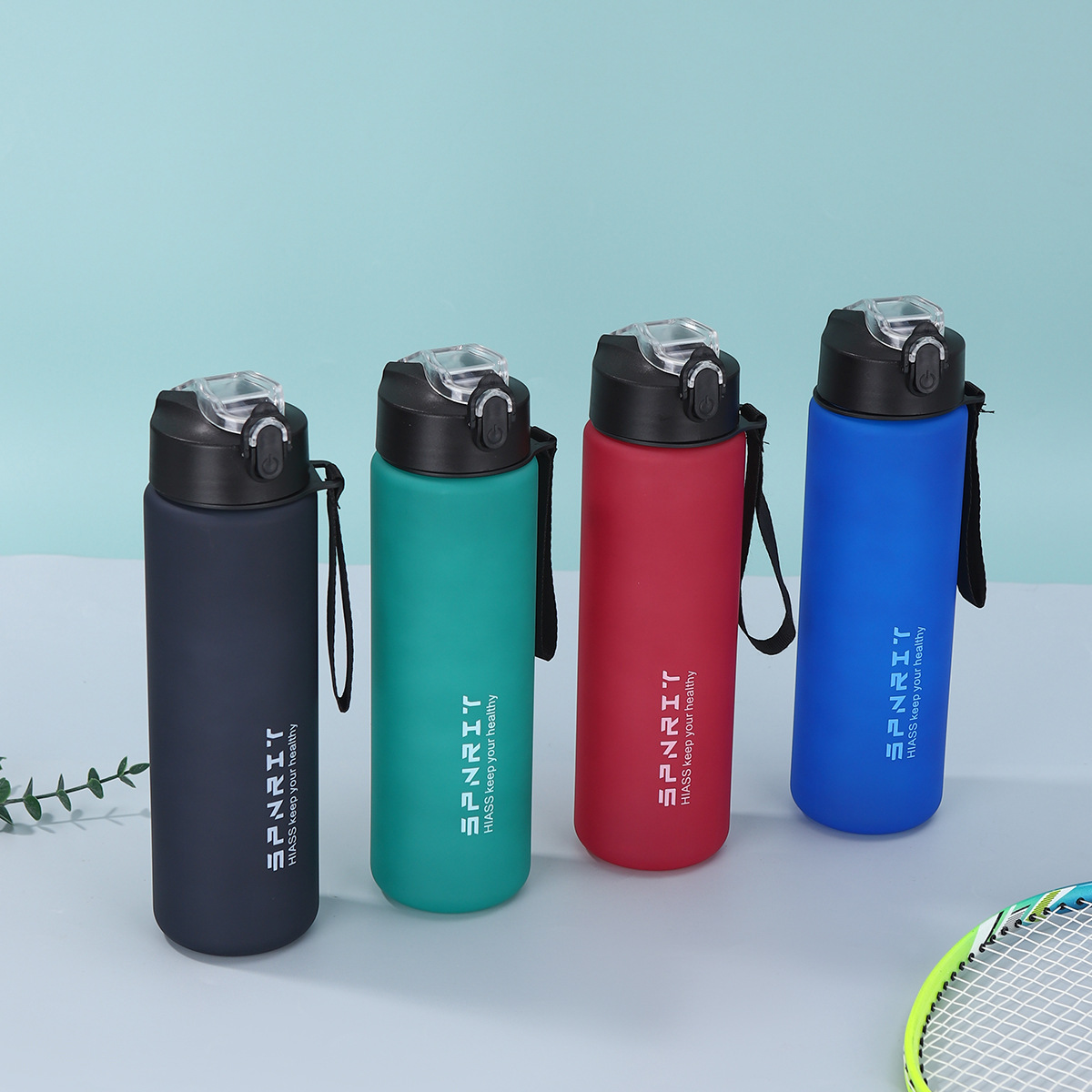 Wholesale of simple and large-capacity sports water bottles, solid-color double-drinking plastic cups, outdoor portable space kettles with handles full figure