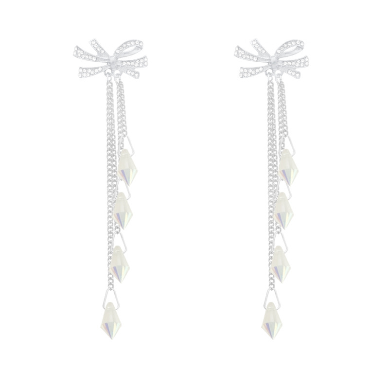 Fashionable and elegant bow tassel earrings, high-end autumn and winter exquisite earrings, light luxury and cold style, stud accessories for women Item Picture