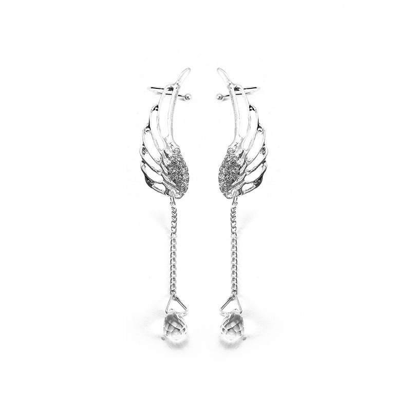 European and American ins style angel wing ear clips, no ear holes, unique and elegant, long teardrop ear bone clips, cross-border earrings Item Picture
