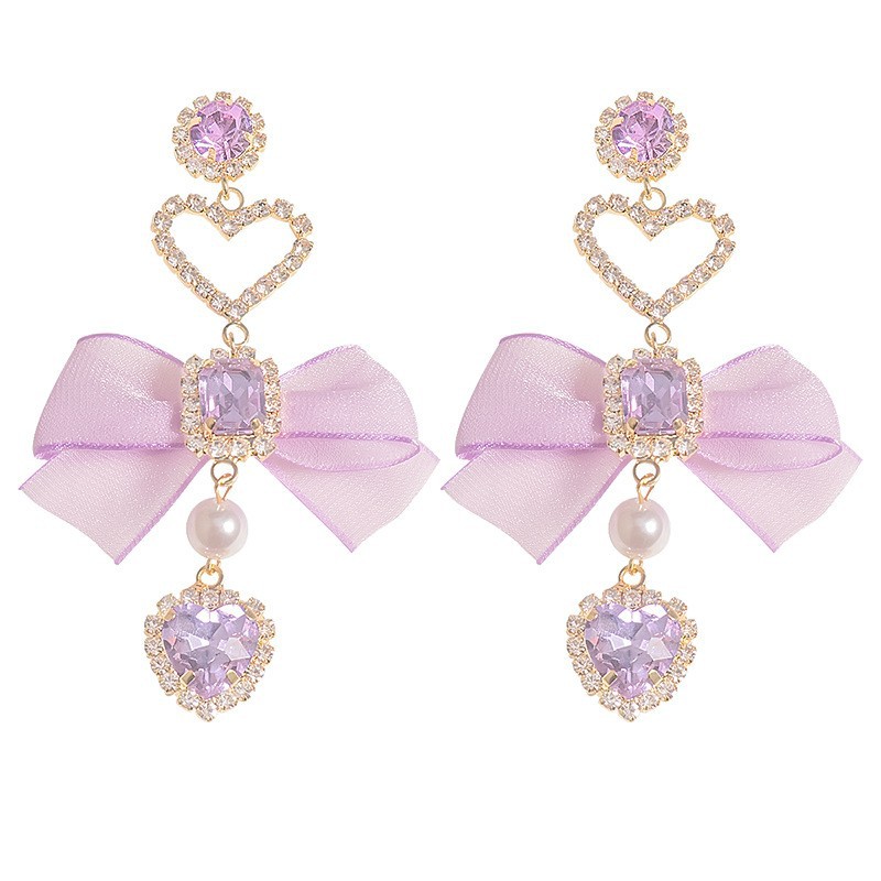 Korean-style long, exquisite heart-shaped bow tassel earrings, nightclub socialite style, light luxury design sense earrings for women Item Picture
