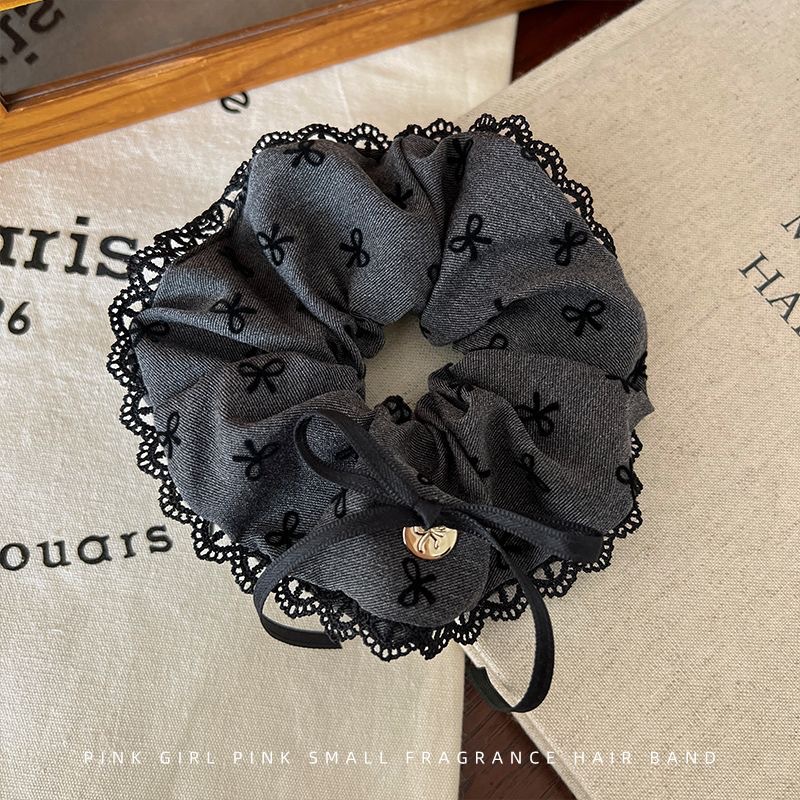 Grey bow ribbon hair band, autumn and winter large intestine band, new Korean-style hair tie, low ponytail hair tie, leather band accessory details Picture