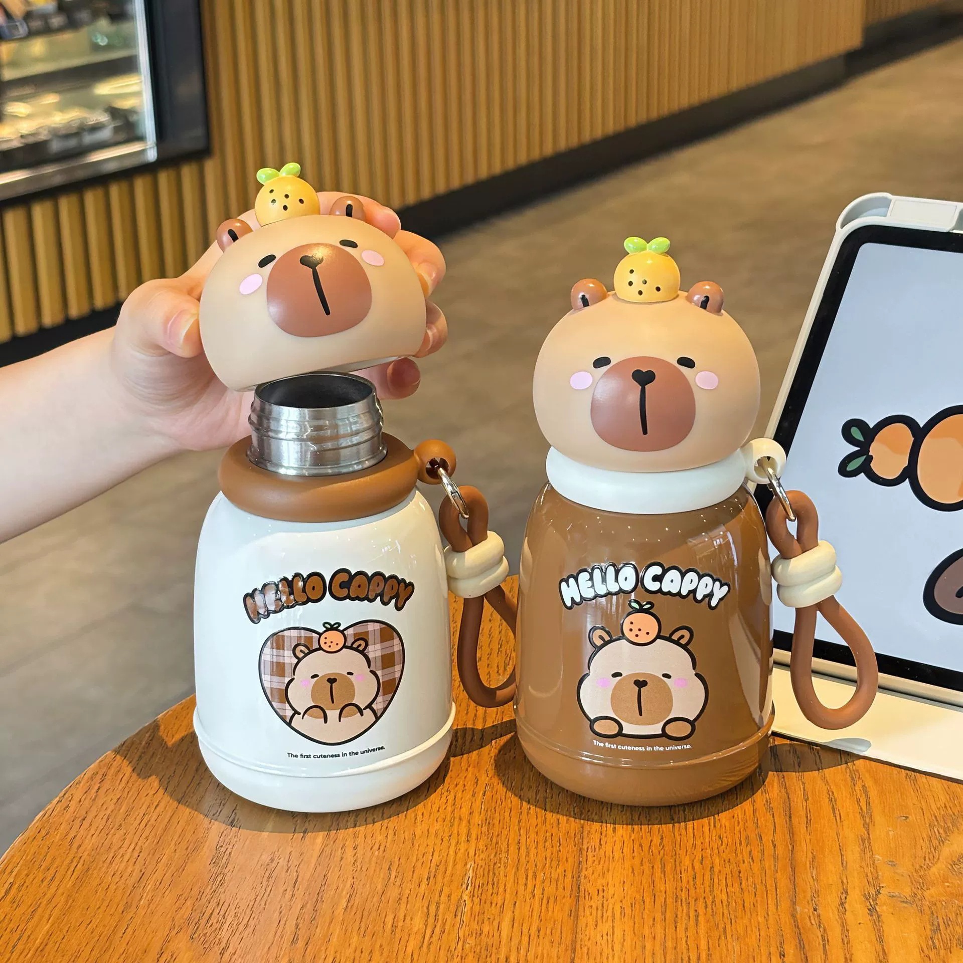 Cute Capibara water cup, adorable children's direct drinking insulated cup, portable and compact, high-quality appearance stainless steel cup details Picture