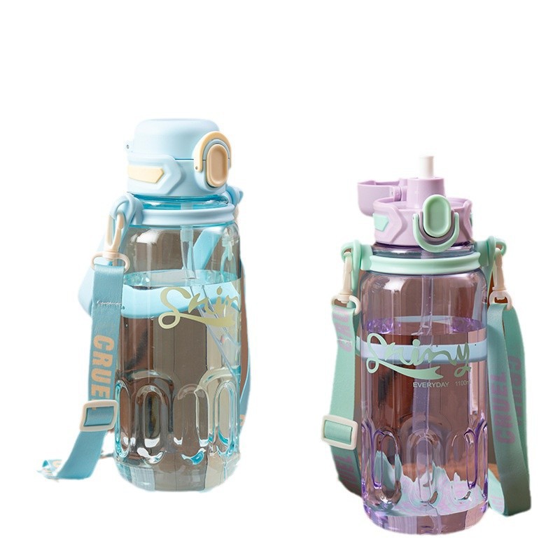 New summer large-capacity water cup, high appearance level, simple double-drinking large-belted cup, male and female student straw cup, portable and shockproof Item Picture