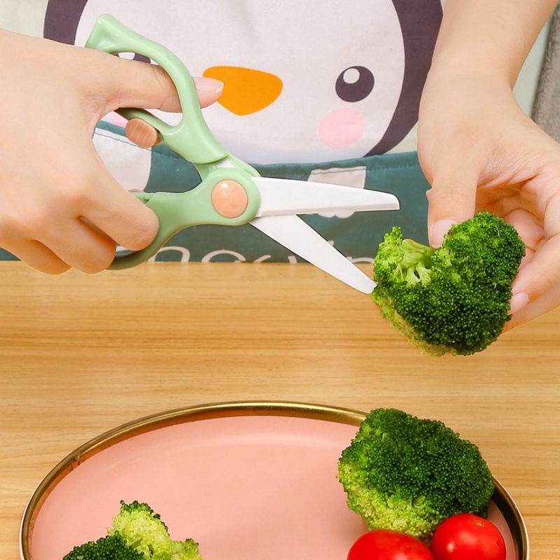 Ceramic scissors with covers, children's food scissors, baby complementary food scissors, household food, kitchen blunt-tipped food scissors tools Application Scenario