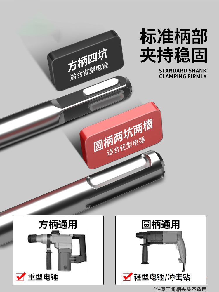 Impact drill bit for drilling concrete round shank lengthened slotting through wall turning head square shank through wall electric hammer drill bit Item Picture