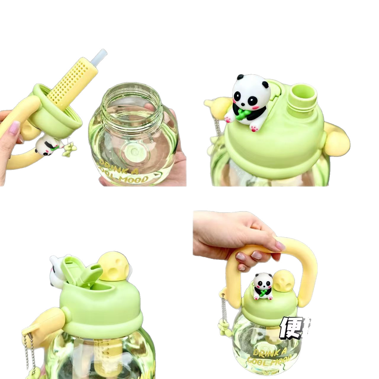 New cute large-capacity space cup, double-drinking straw cup, portable summer girls' water cup, tea-water separation large-bellied cup Item Picture