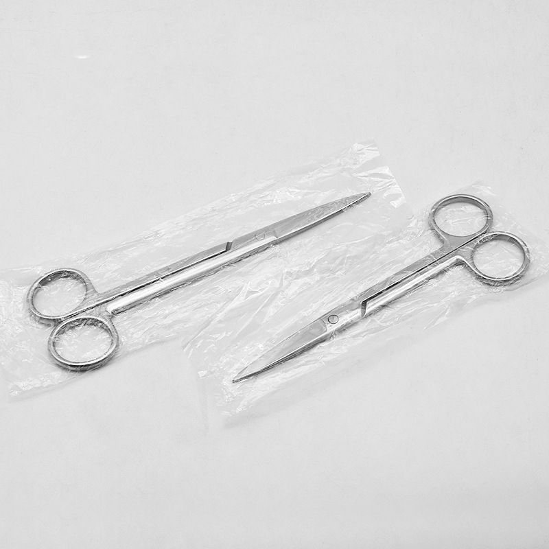 Professional stainless steel scissors, thickened gauze scissors, laboratory teaching dissection scissors, bandage removal, thread cutting, straight and curved ends Specification drawing