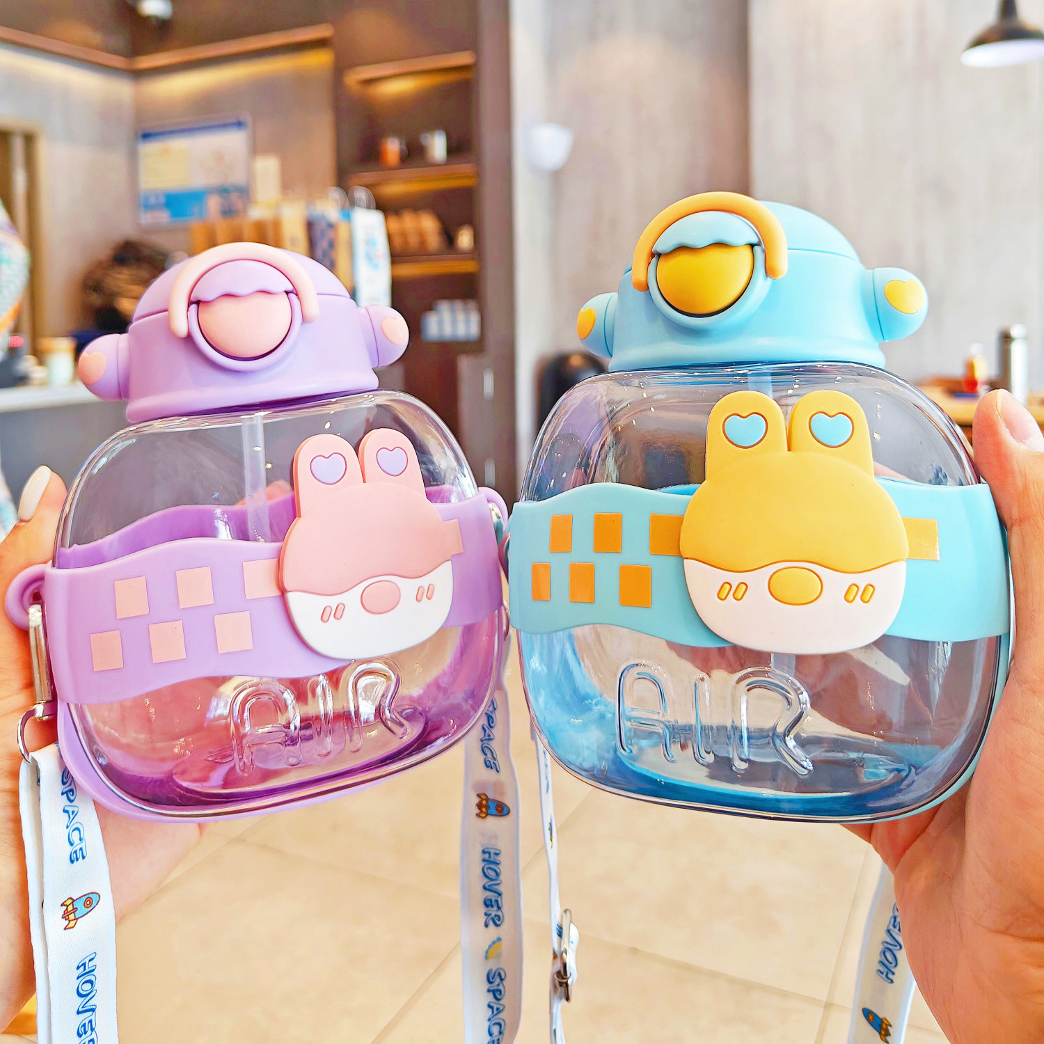 Cute water cup, large-capacity portable for girls, student and children, straw cup, outdoor summer, high appearance level cartoon cup full figure