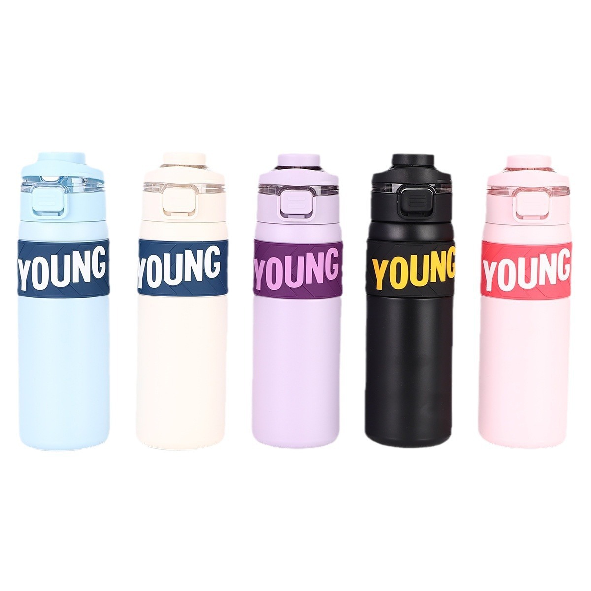 High appearance level double-spout sports straw insulated cup, large capacity 304 stainless steel double-layer vacuum water cup for both men and women Item Picture