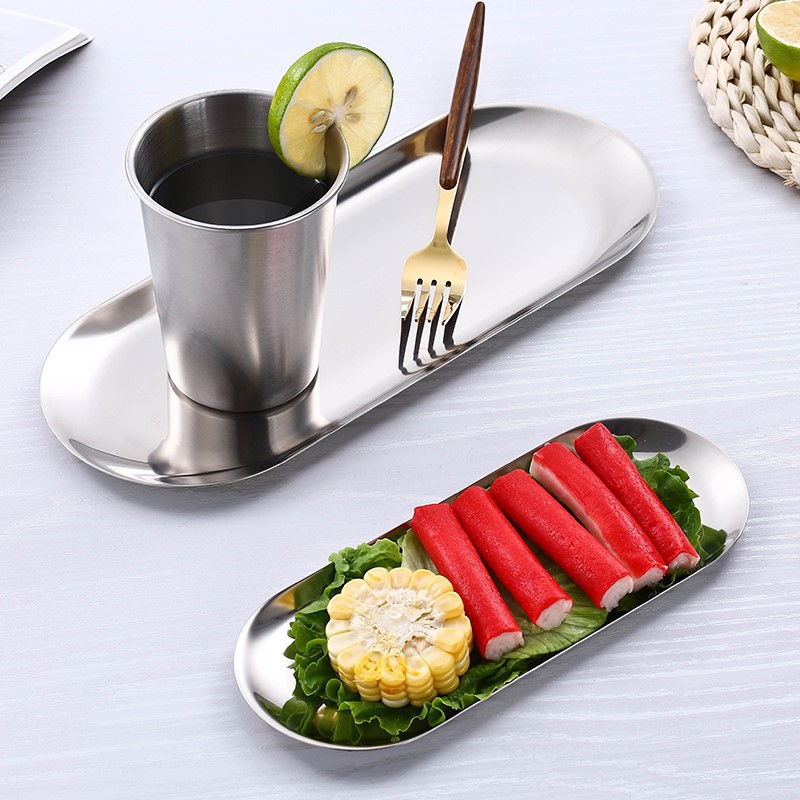 Nordic ins jewelry storage, pastry, barbecue, golden towel plate, outdoor stainless steel oval tray details Picture