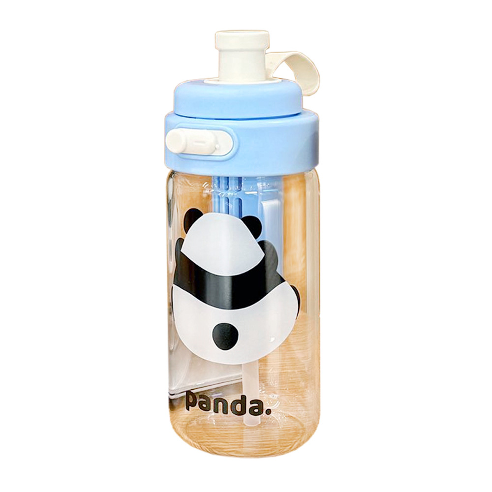 Cute panda glass cup with filter, student double-drinking straw cup, portable summer girls' couple tea cup Item Picture