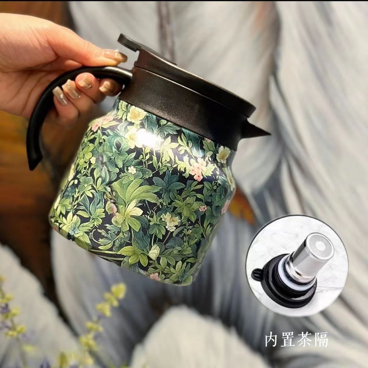 316 coffee pot, tea and water separation insulated pot, household water bottle, office insulated pot, simple and exquisitely patterned stewed pot details Picture
