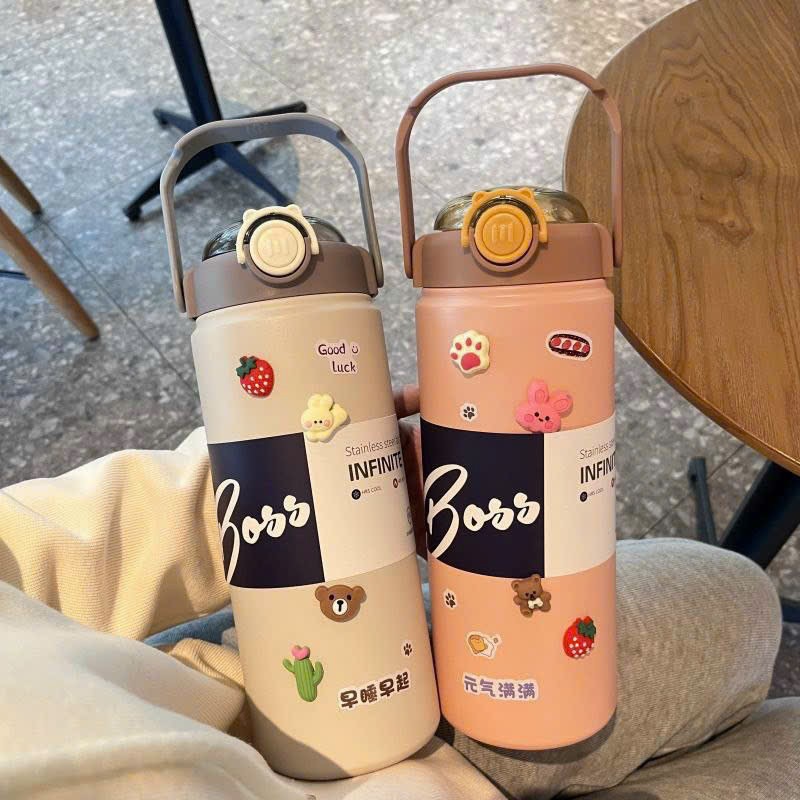 New export product: 1200ML insulated cup, a high-quality, fashionable, large-capacity, pop-up lid with handle, straw cup for business insulation full figure