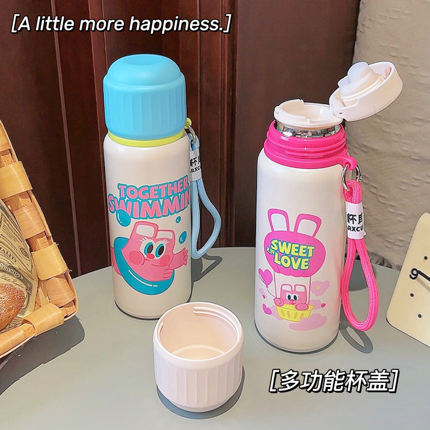 Dopamine insulated cup, high appearance level for girls, filtered tea cup, stainless steel graffiti cup, cute and portable water cup details Picture