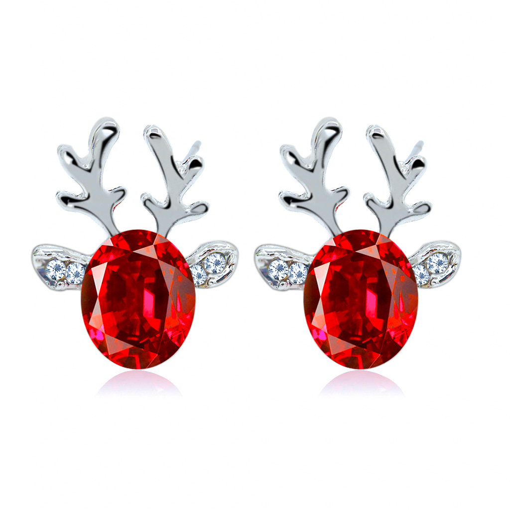 Korean version earrings wholesale manufacturer crystal gemstone antler earrings, elegant and three-dimensional Christmas reindeer stud earrings full figure