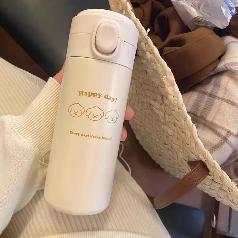 Original Korean version of simple and cute three little dogs stainless steel insulated cup, portable water cup for students to go to school, warm cup Specification drawing