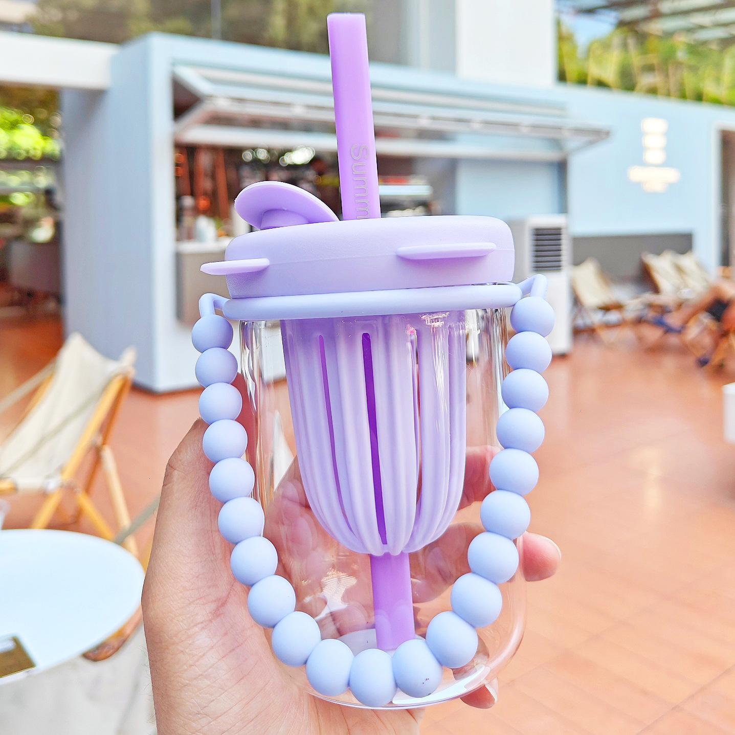 Simple girls' glass cup with tea strainer, summer tea-making straw cup, ins-style student pearl bracelet, office cup details Picture