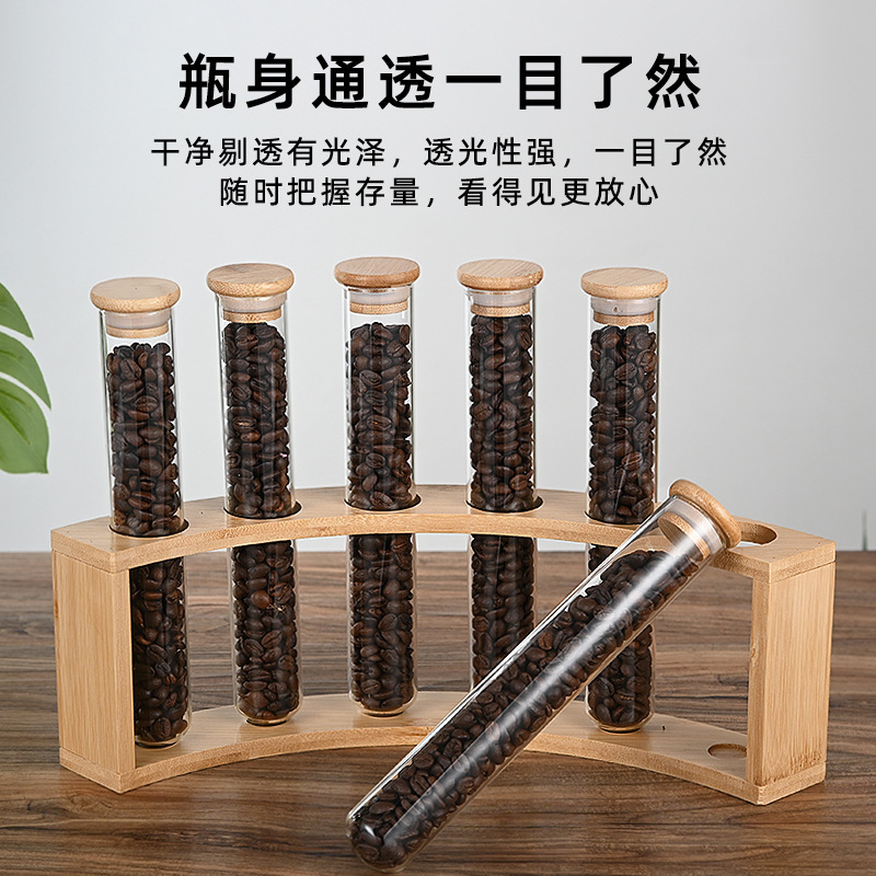 Glass test tube display, tea storage, transparent sealed jar, coffee, soy milk, tea shop, restaurant, bar counter supplies sealed bottle Application Scenario