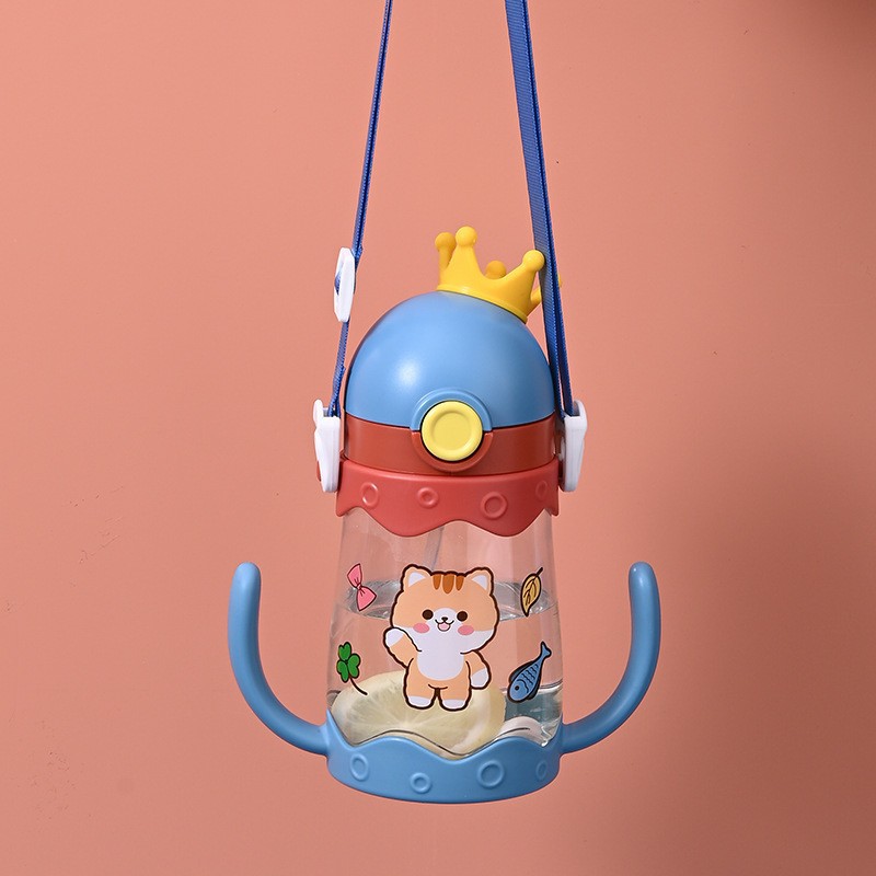 New Crown children's straw cup, plastic water cup, baby drinking water pot, milk drinking cup with gravity ball details Picture