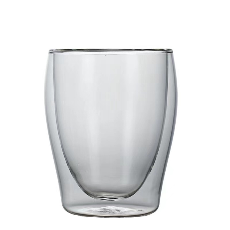 Wholesale double-layer insulated glass cups, drinking cups, transparent glass cups, thickened high-temperature resistant coffee cups, egg-shaped cups Item Picture