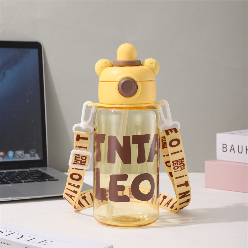 Panda plastic Cup, children's water cup, high appearance level, portable crossbody dopamine double drink bouncing cup for male and female students details Picture