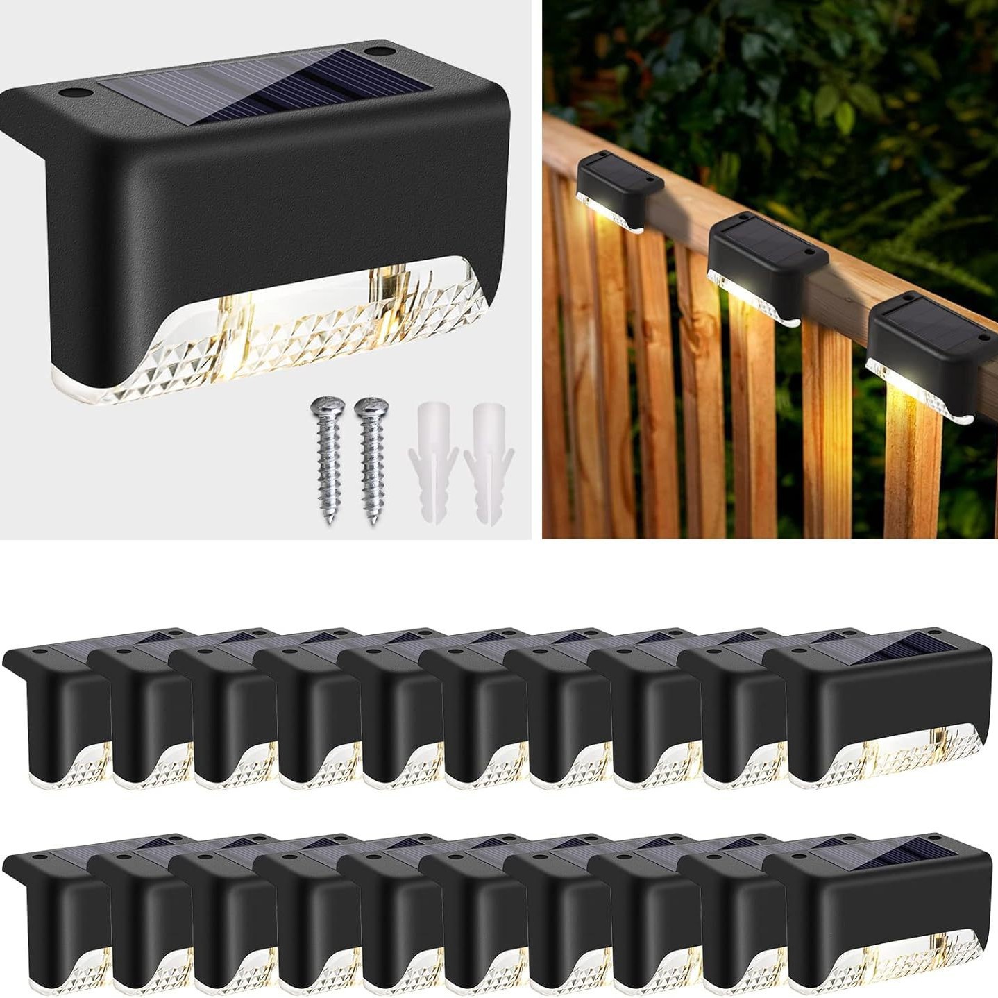Solar lamps, outdoor step lights, fence landscape decorative lighting, railing lights, courtyard wall lights, waterproof night lights details Picture