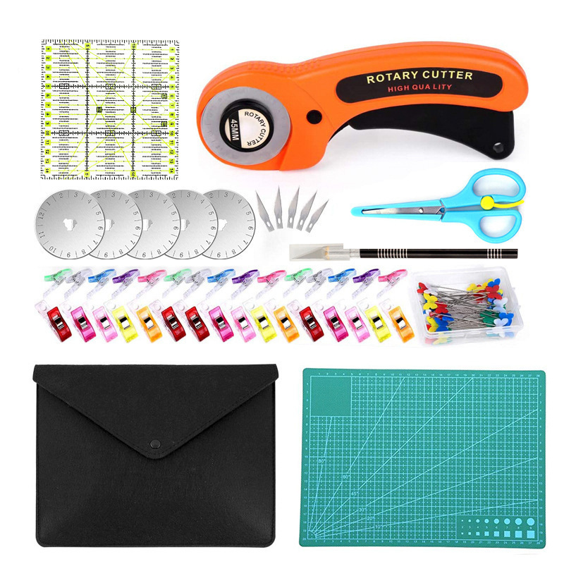 Fabric cutting knife, fabric cutting knife, circular roller cutting knife, cutting pad, fabric ruler combination, 45mm roller knife set undefined