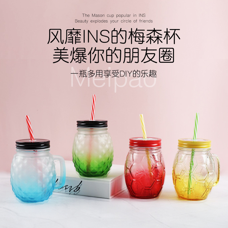 New wholesale 500ml football pineapple cup, bubble milk tea cup, juice drink cup, summer cold drink cup, Mason cup Specification drawing