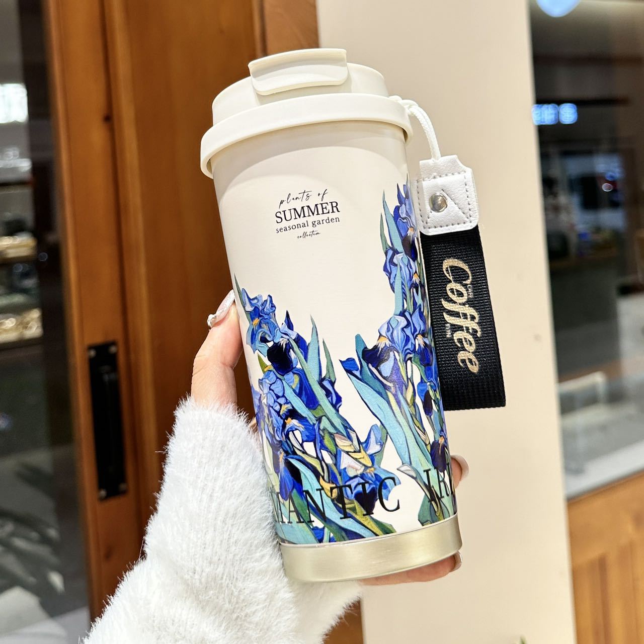 Summer Garden insulated cup for girls, high appearance level coffee cup with straw, 316 stainless steel portable double drinking cup details Picture