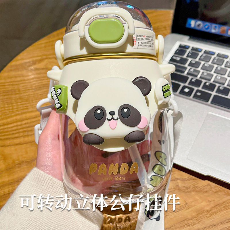 High-quality appearance level panda doll plastic cup, convenient and cute children's small belly water cup, large-capacity new pop-up lid straw cup Application Scenario