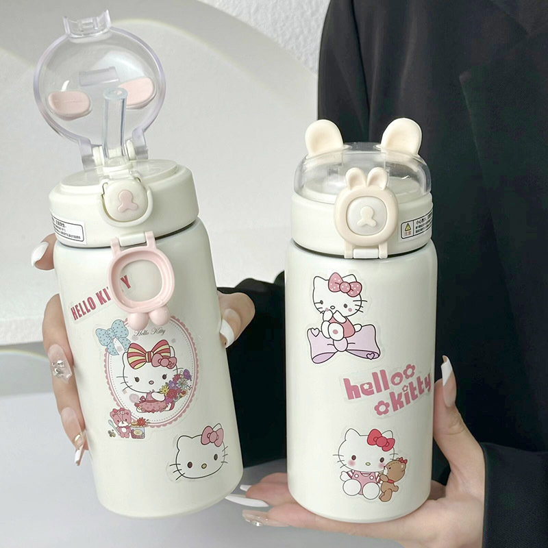 kt Cat insulated cup, portable straw water cup, cute animal stickers, Ins-style children's direct drinking cup for school details Picture