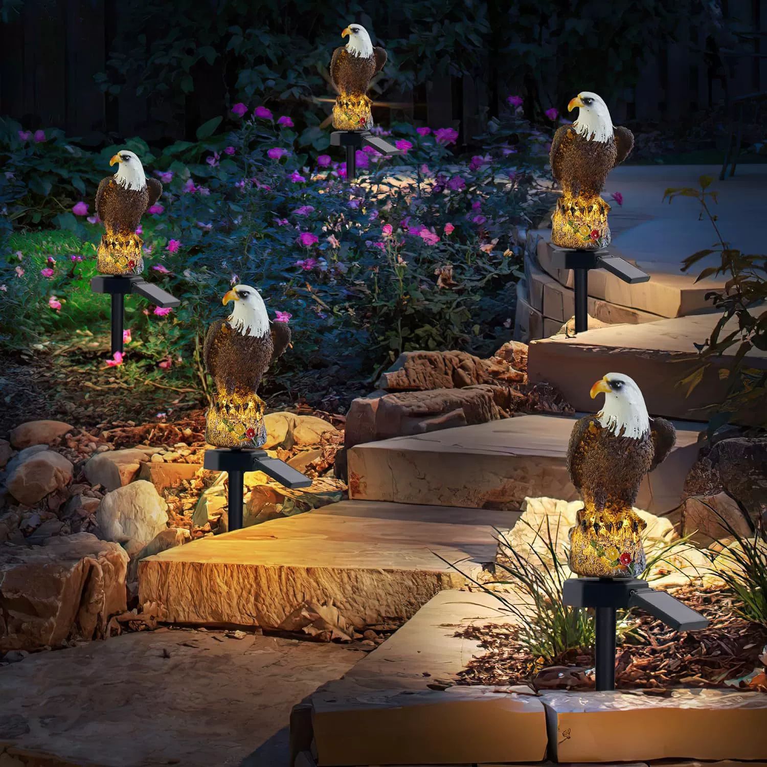 Solar resin eagle lawn light, animal-shaped simulation light, courtyard decoration night light, outdoor landscape light Specification drawing