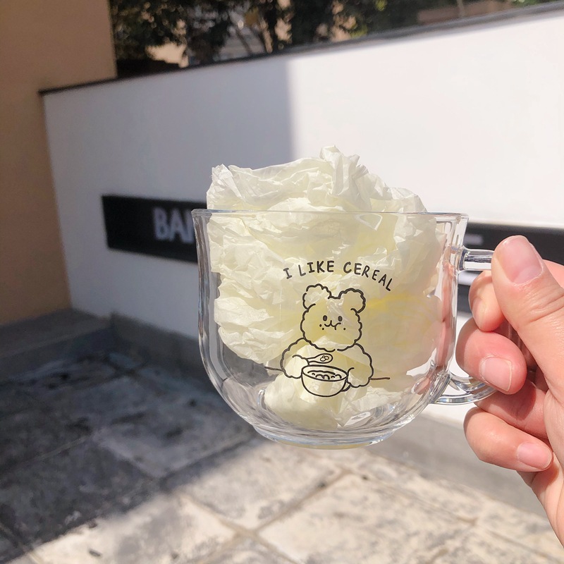 Korean InS-style oat bear cup, large capacity, cute and girlish milk cup, cartoon drinking cup Item Picture