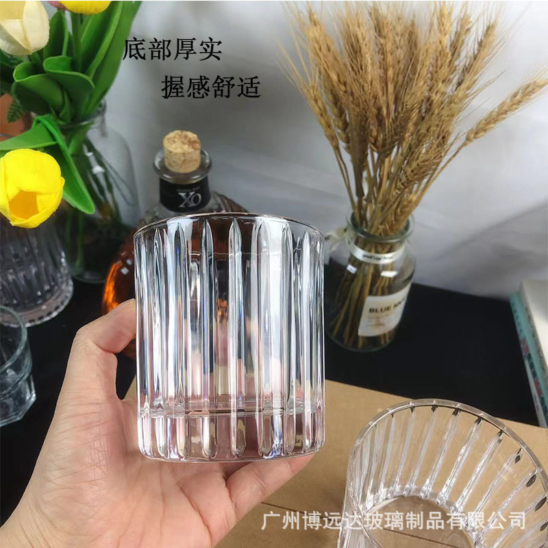 Vertical striped glass cups, coffee cups, Ins-style ice straight cups, popular cold drink cups, glass whisky glasses wholesale full figure