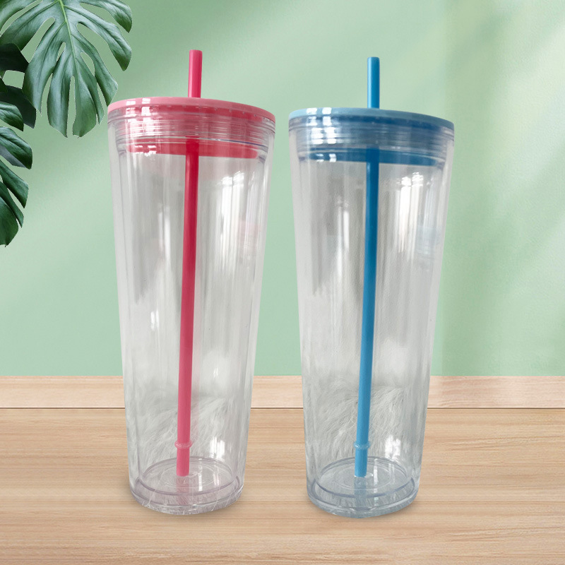 【 Customized Processing 】 Double-layer plastic straw cup, transparent cool coffee cup with straw, student girls' water cup Application Scenario
