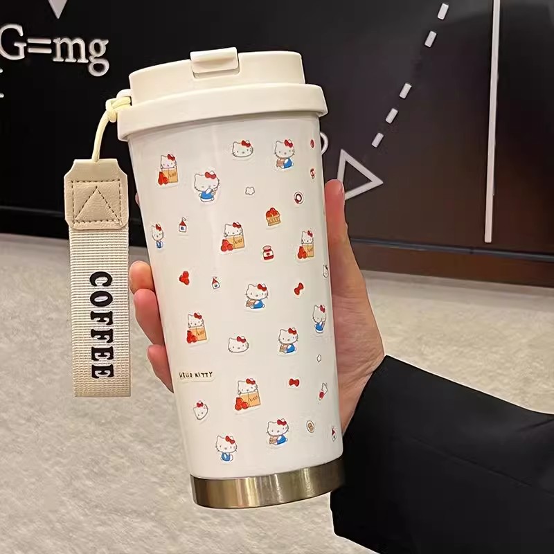 Internet-famous girlish insulated cup, high appearance level for girls, large-capacity straw coffee cup, cute student portable drinking cup details Picture