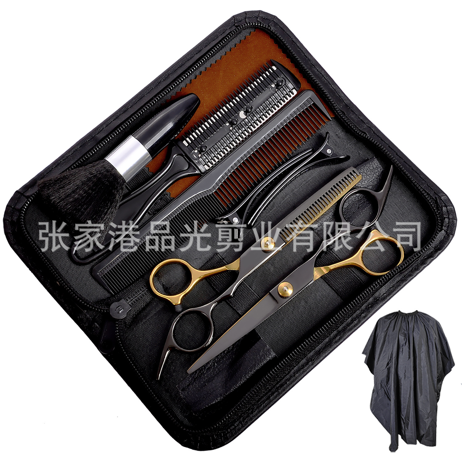 Factory wholesale hairdressing scissors, hairdressing scissors, flat bangs, thin and broken hair, black and gold scissors, hairdressing sets Specification drawing