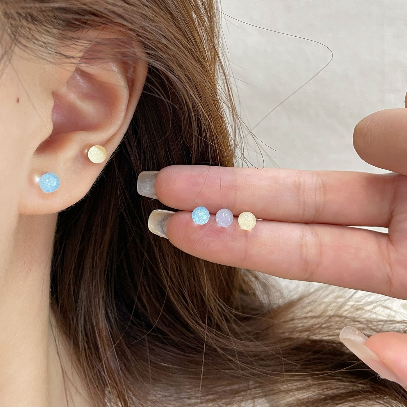Fresh and colorful Aurora round ear studs for girls 925 silver needle Small and mini student simple ear-piercing earrings details Picture