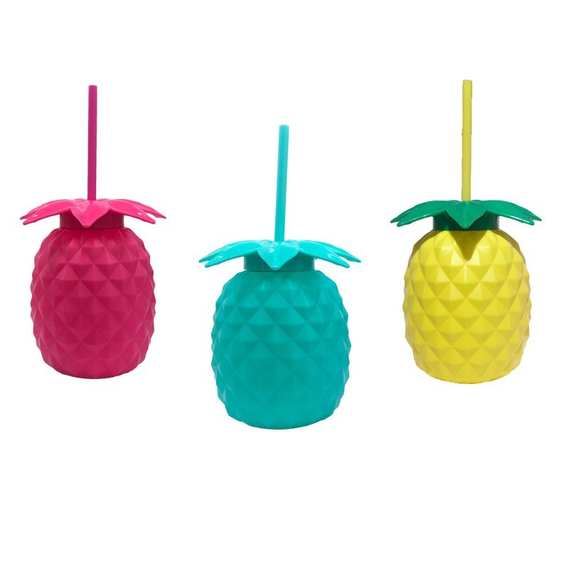 Manufacturer's in-stock cross-border best-selling straw cups, beach children's juice drink water cups, new three-color pineapple straw cups details Picture