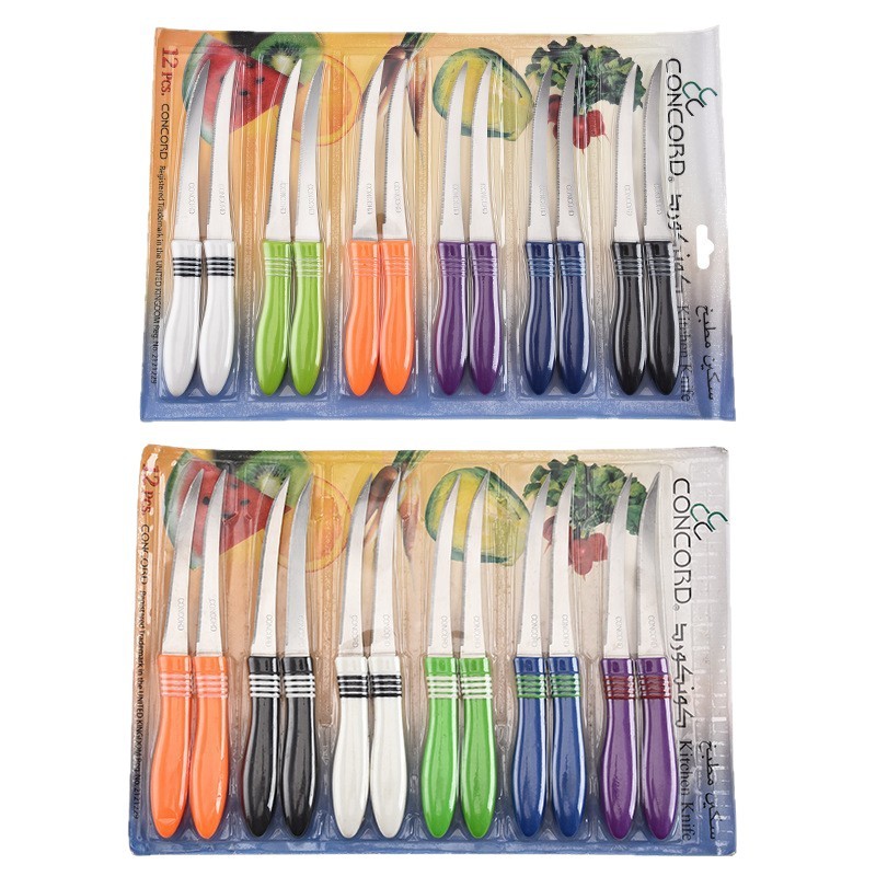 Stainless steel steak knife, fruit knife, kitchen household plastic fruit peel knife, fruit knife, gift wholesale peeler knife Item Picture