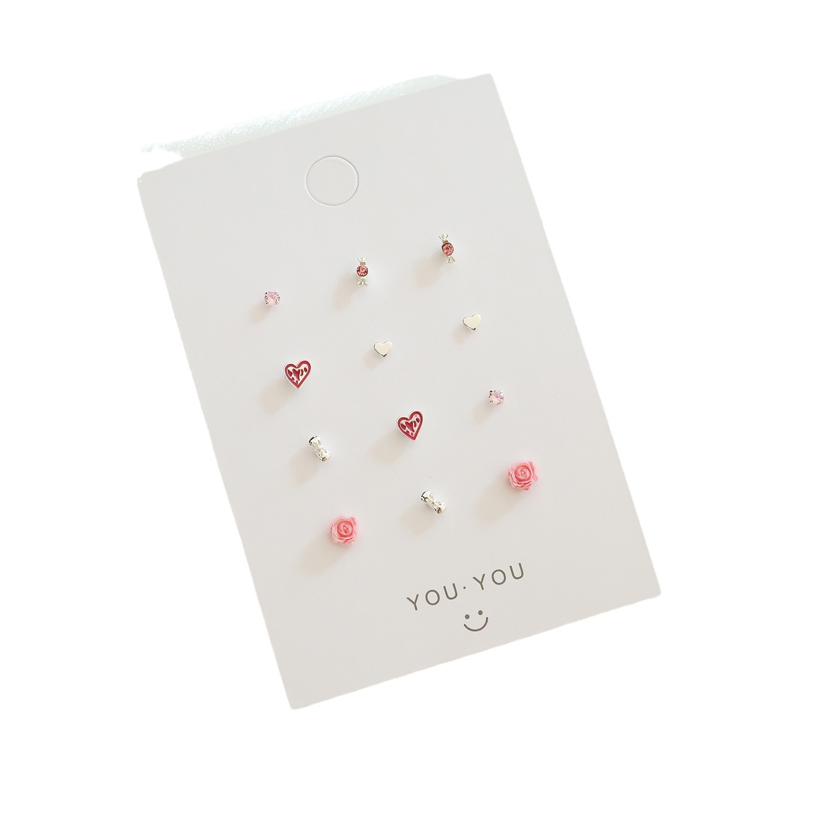 Early spring pink small and exquisite silver stud set, versatile, simple daily student earrings, personalized earrings for women wholesale Item Picture