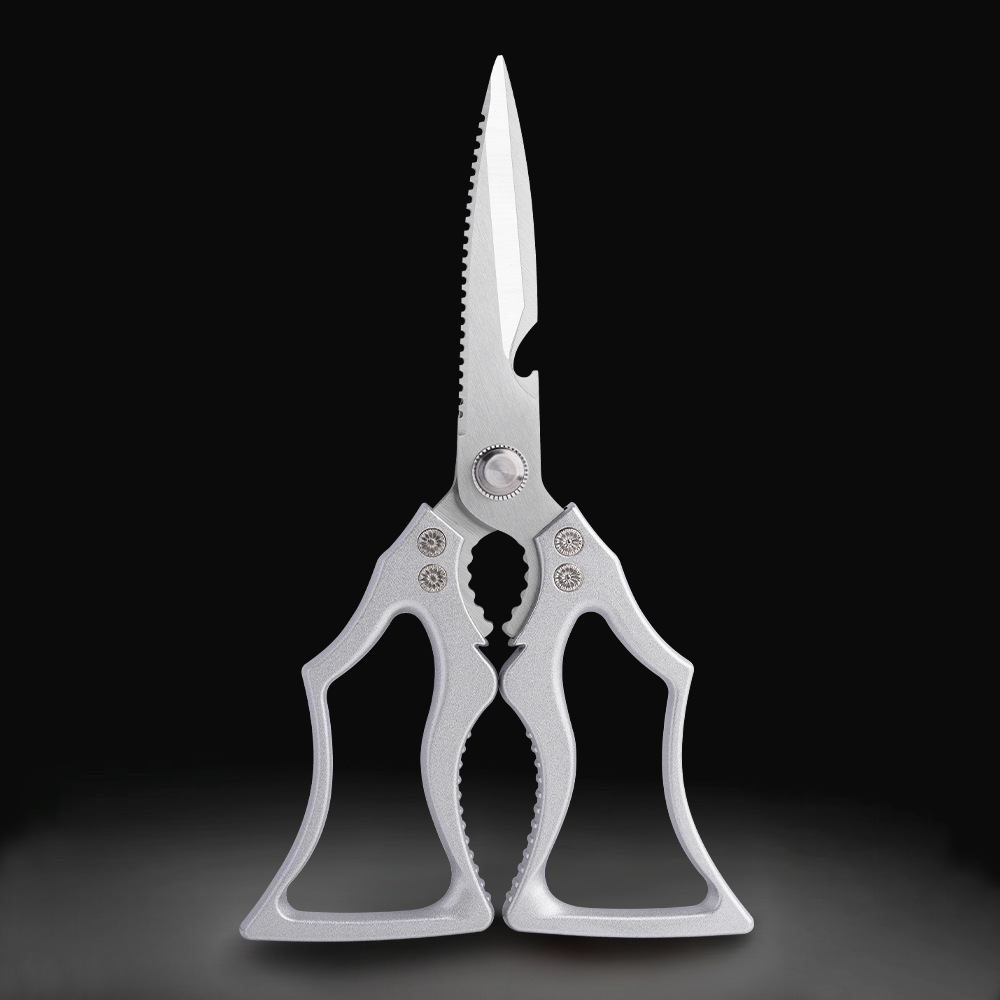 Lin Tai's stainless steel kitchen scissors, powerful chicken bone scissors, multi-functional fish scale scraping, bottle cap opening and walnut picking household scissors Specification drawing