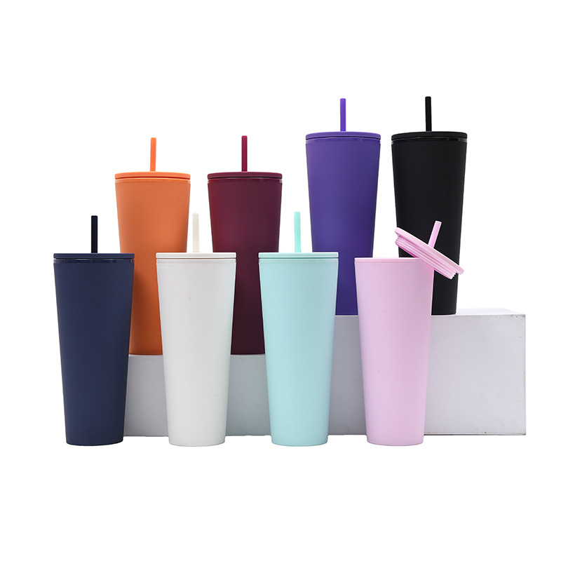 2025 New model factory direct supply cross-border best-selling large-capacity double-layer plastic cup, simple double-layer thickened straw cup details Picture