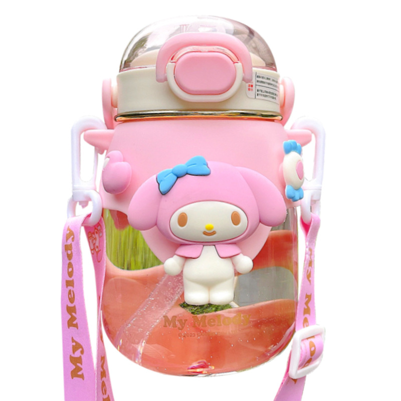 Popular online celebrity straw water cup, large-capacity Sanrio cute girl plastic cup, convenient slanted span children's water bottle, portable Item Picture