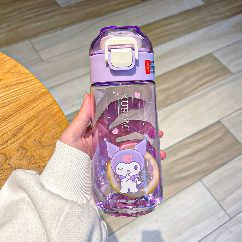 Officially authorized Sanrio plastic cup, high appearance level cartoon water cup, convenient handle student cup, pop-up lid direct drinking cup full figure