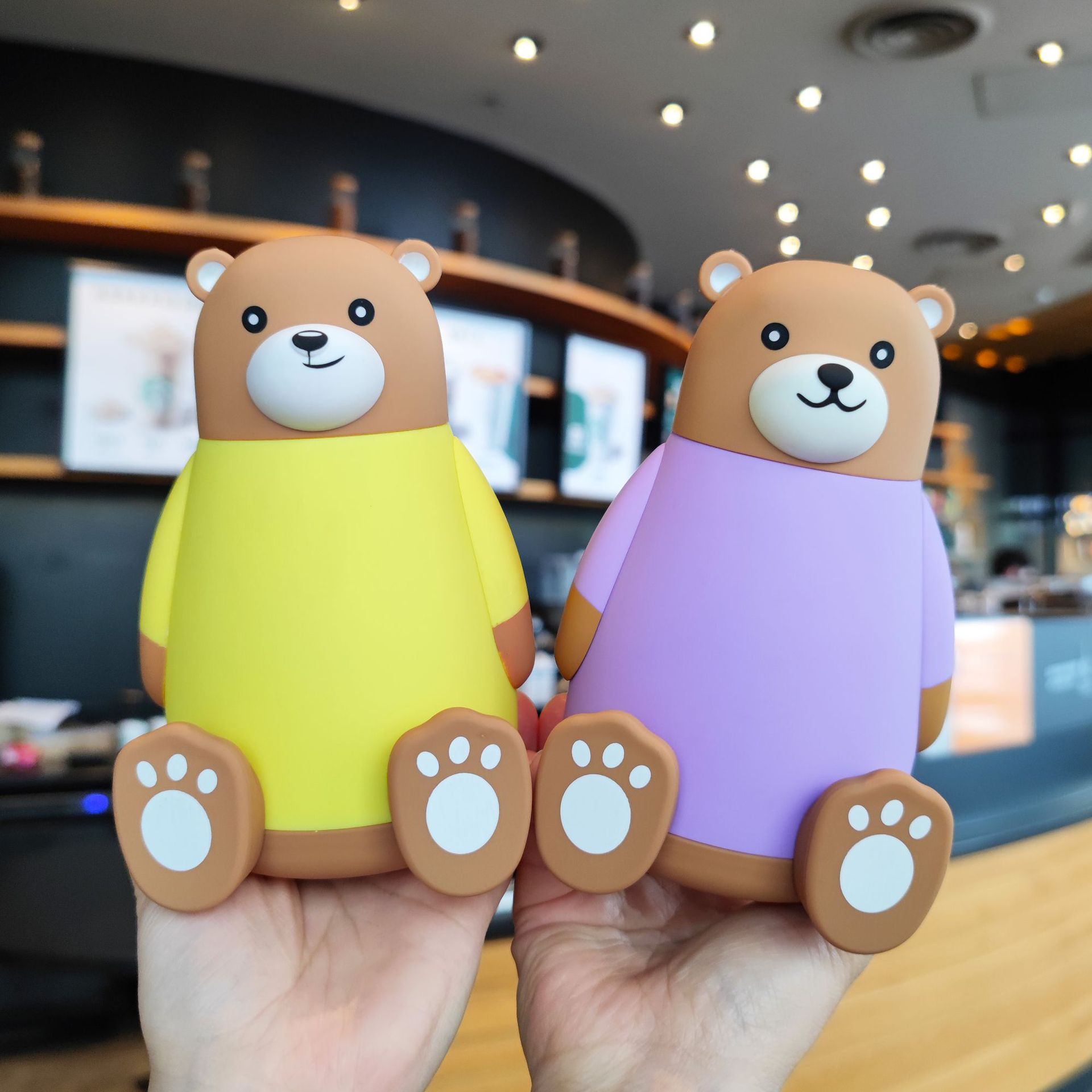 Factory direct sales of creative cartoon cute bear double-layer heat-insulating glass water cups, customized European and American standard gift cups Specification drawing