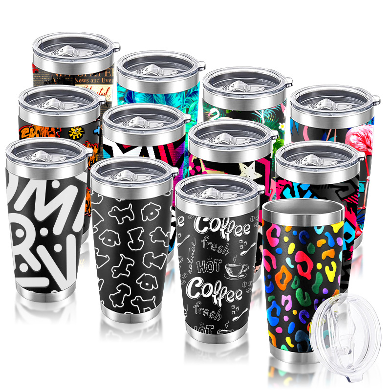 Amazon in-stock car cups, European and American dual-drink coffee cups, high appearance level straw cups, stainless steel insulated and chilled cups full figure