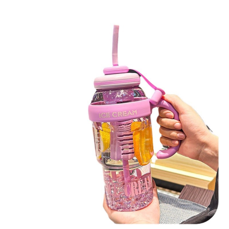 2025 Giant Ice Cup, large-capacity water cup, high appearance level, straw, big belly cup, tea strainer, flower tea, portable plastic cup Item Picture