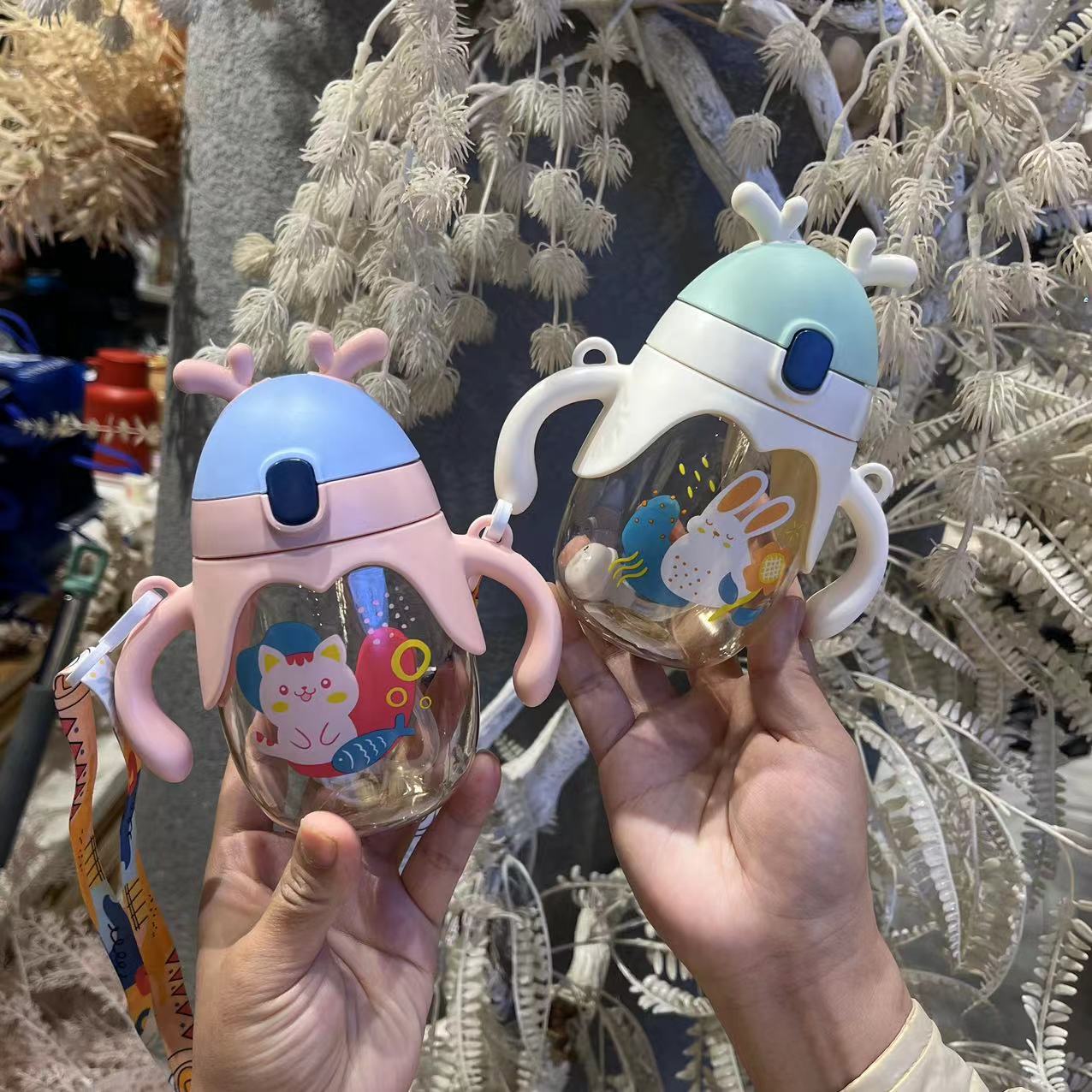 Baby learning drinking cup, appearance level, children's straw cup, drinking cup with shoulder strap and handle, baby water cup, gift water cup details Picture